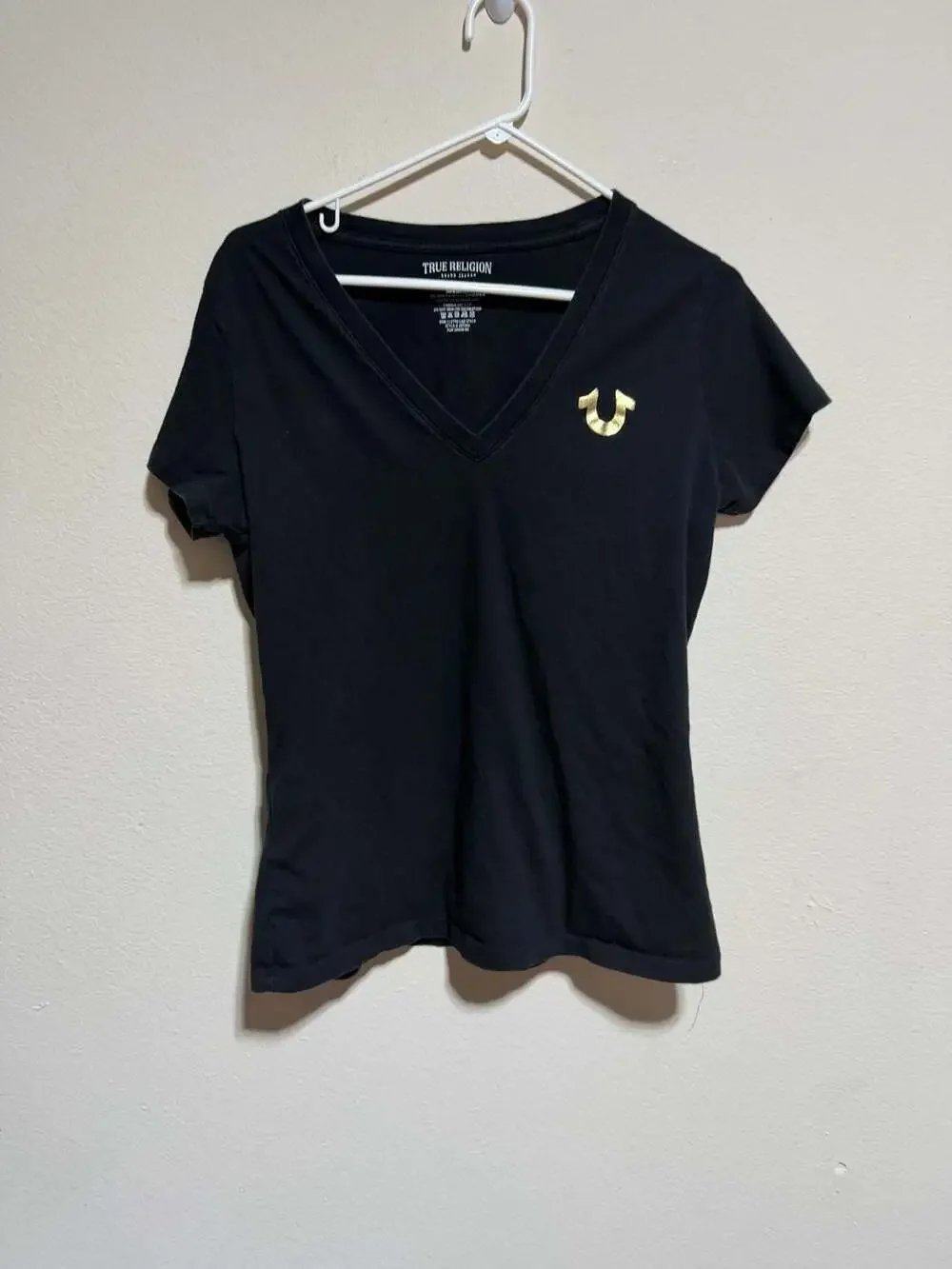 True Religion Buddha Graphic V-Neck T-Shirt Black Gold XL